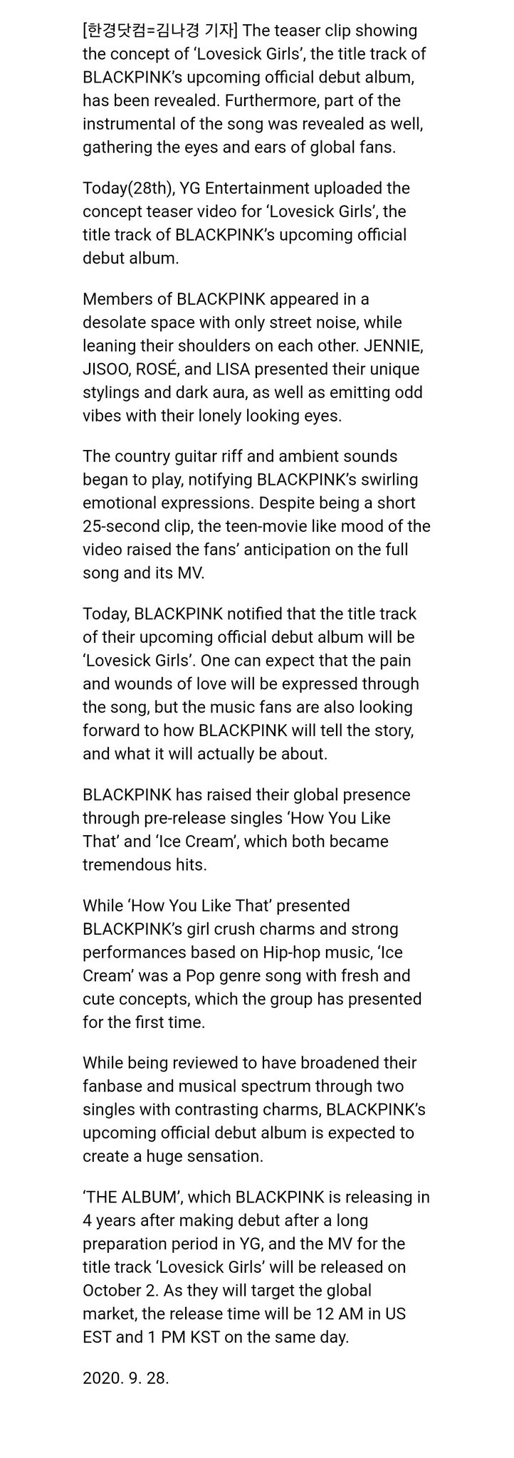 Ice Cream Blackpink Wiki Blackpinks Ice Cream Becomes Bands Ninth Music Video To Lovesick Girls Wikipedia