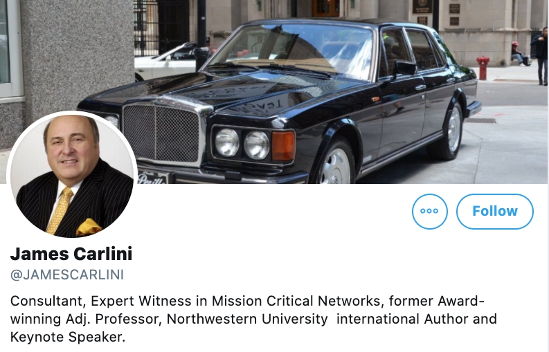 To give you an idea of where Mr. Carlini is coming from, his Twitter banner image is a photo of a fancy car parked on a downtown sidewalk.