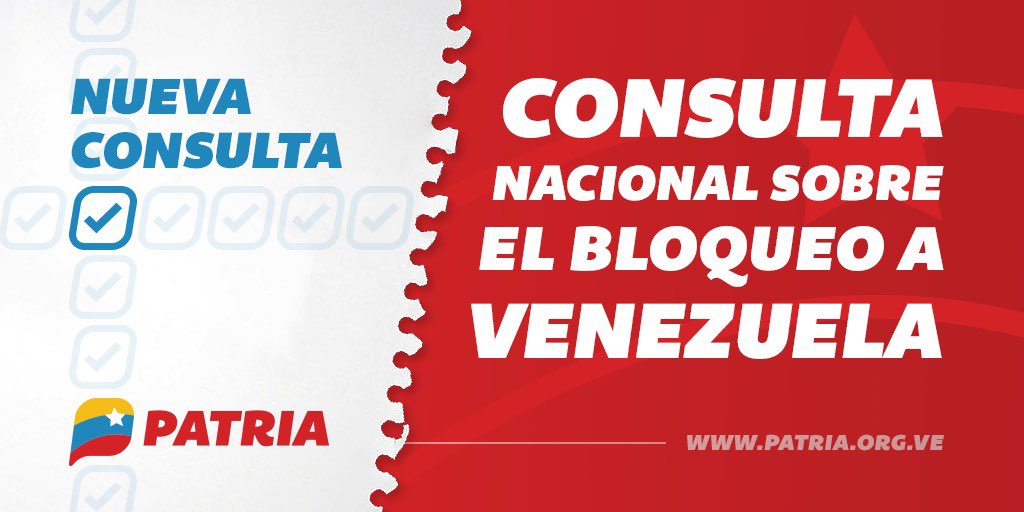 educaraguamcpo1's tweet photo. 🔊 NO TE OLVIDES DE PARTICIPAR EN LA NUEVA CONSULTA NACIONAL SOBRE EL BLOQUEO A #VENEZUELA A TRAVÉS DEL SISTEMA PATRIA. #Aragua #mpolibertador @NicolasMaduro @psuvaristobulo @MarcoTorresPSUV @leoalvacabrera @MPPEDUCACION @ZE_Aragua @SZE_Aragua @SsppeaSuperv @RosangelaOrozco https://t.co/vLJcrLP8Pf