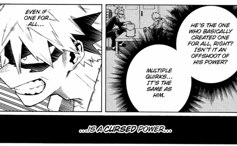 Despite even comparing it to AFO, even when it comes FROM AFO and thinking it may be cursed. Bakugou recognises that OFA has brought joy and peace to the world, he should know, AM is the very embodiment of that. Which he admired.