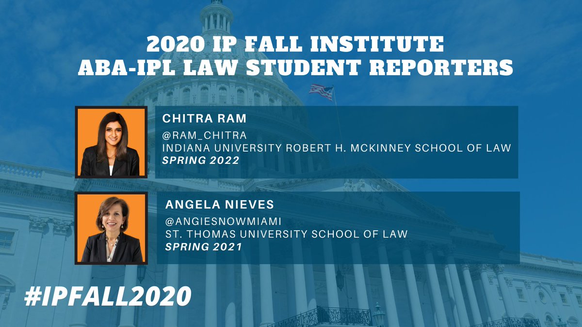 Congratulations to Chitra Ram (<a href="/ram_chitra/">Chitra ram</a>) and Angela Nieves (<a href="/angiesnowmiami/">Angela Nieves⚖️😺</a>) for their selections as the ABA-IPL Law Student Reporters during the 2020 IP Fall Institute. Connect with Chitra and Angela on Twitter and LinkedIn this week to follow live updates from the IP Fall.