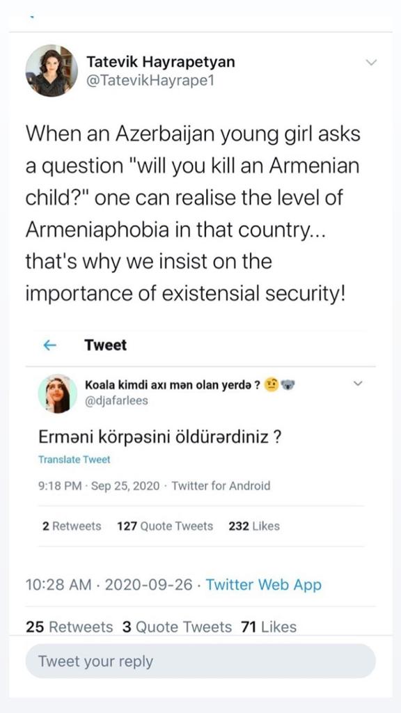 I never condemned the civilians of Azerbaijan for the horrible and inhuman actions that their government was/is responsible for, but coming across these tweets...