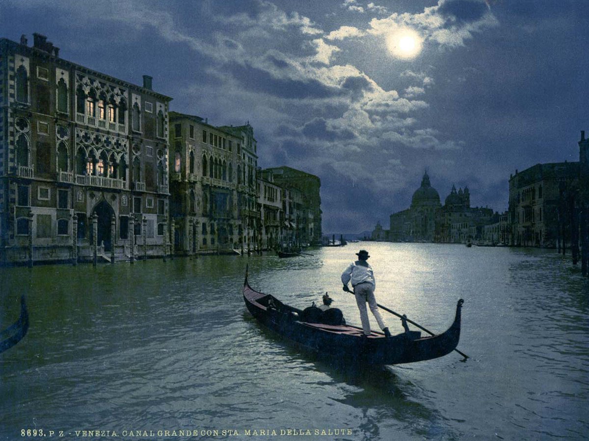 Venice 1890. Beautiful old color images. (1/5)Processed and coloured using Photochrom, are ink-based images produced through the direct photographic transfer of an original negative onto litho and chromographic printing plates