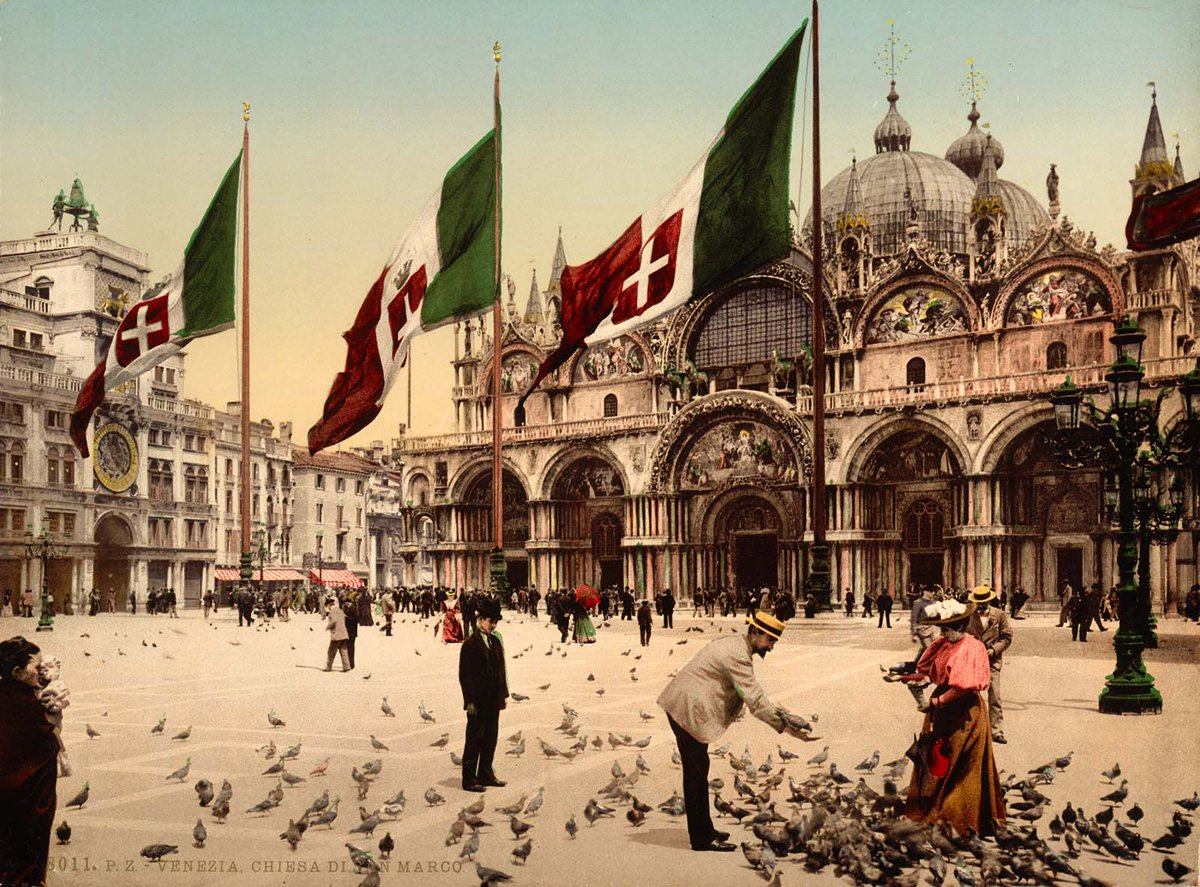 Venice 1890. Beautiful old color images. (1/5)Processed and coloured using Photochrom, are ink-based images produced through the direct photographic transfer of an original negative onto litho and chromographic printing plates