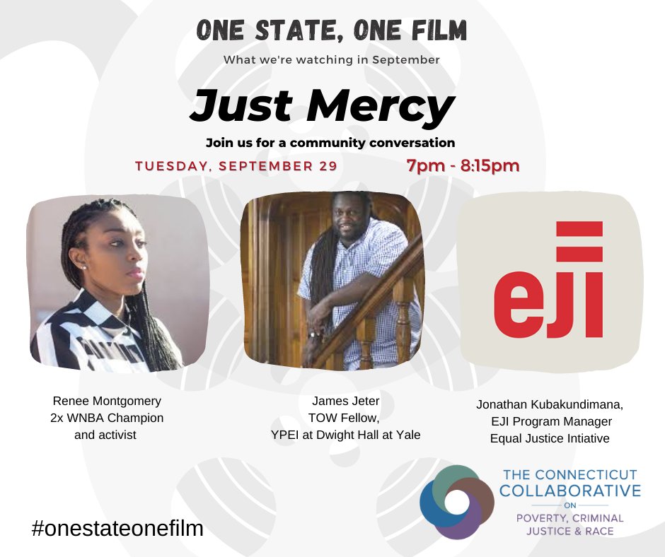 Join the CT Collaborative’s #OneStateOneFilm discussion on September 29th at 7pm ET with myself, James Jeter @TowFdn Fellow, and @eji_org for a discussion on @JustMercyFilm
https://t.co/LLMAOmzF8Q https://t.co/treDFGgeXI