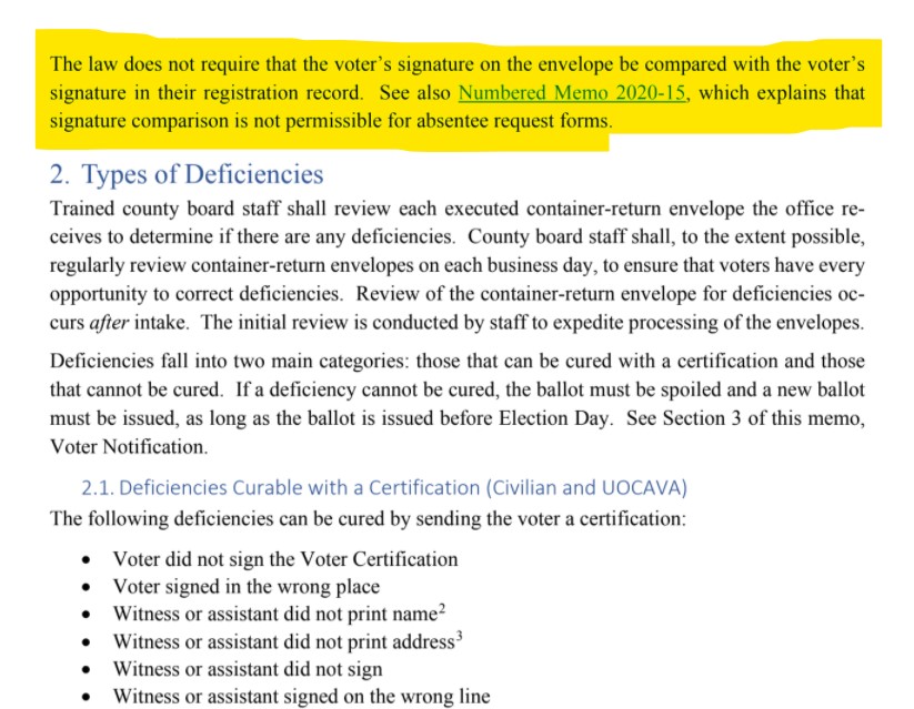 This is from the NCBOE memo that went to counties.This just seems nuts.They won't compare signatures. It's just "Does the name match?"That's it. #NCpol