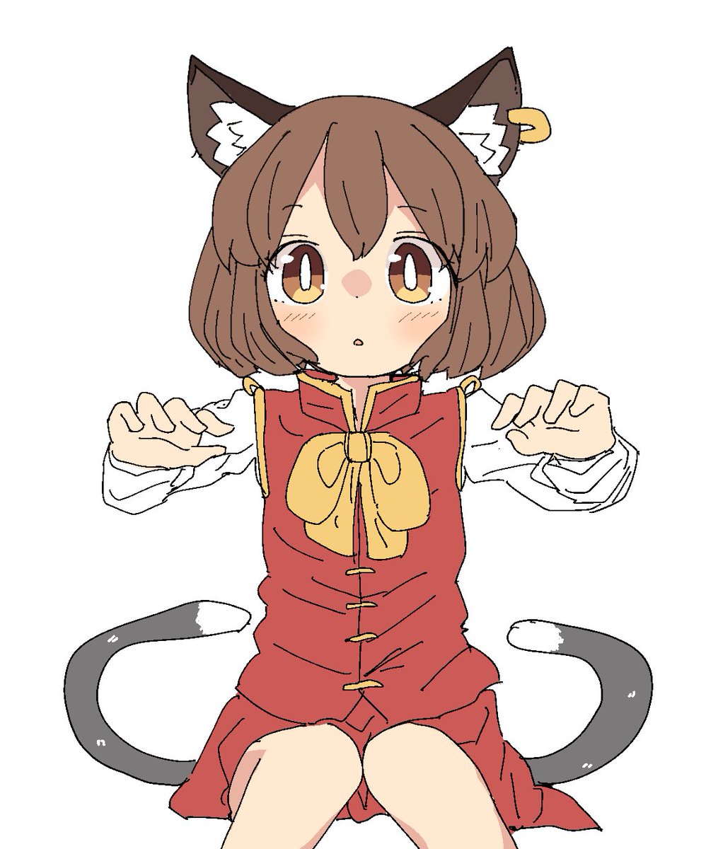 chen 1girl animal ears solo cat ears tail brown hair multiple tails  illustration images