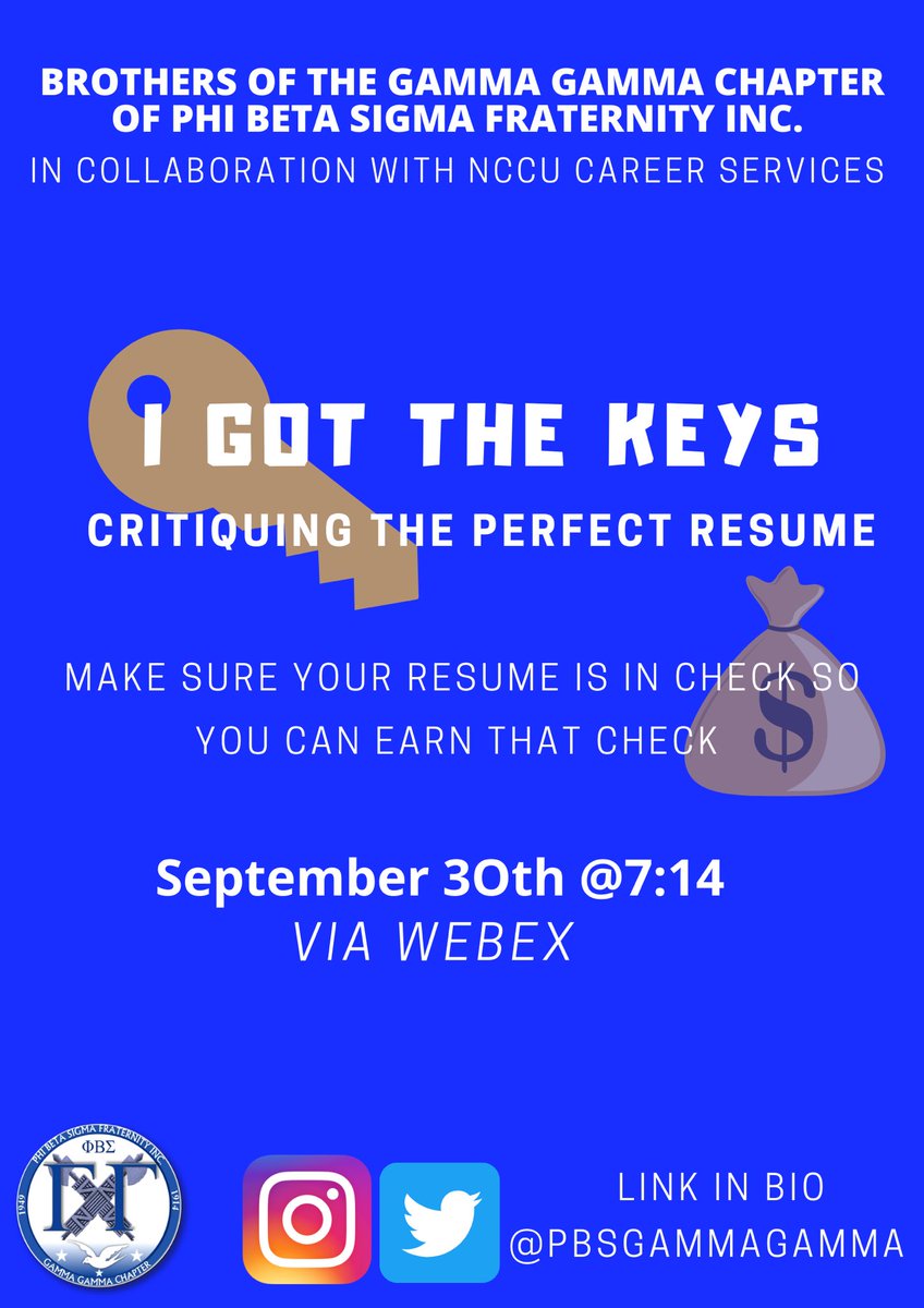 “Make sure your resume is in check so you can earn that check 💰 .”
•
•
Join us via Webex on Wednesday at 7:14 pm to get your resume critiqued so you feel confident when you apply for that next job opportunity ✅.