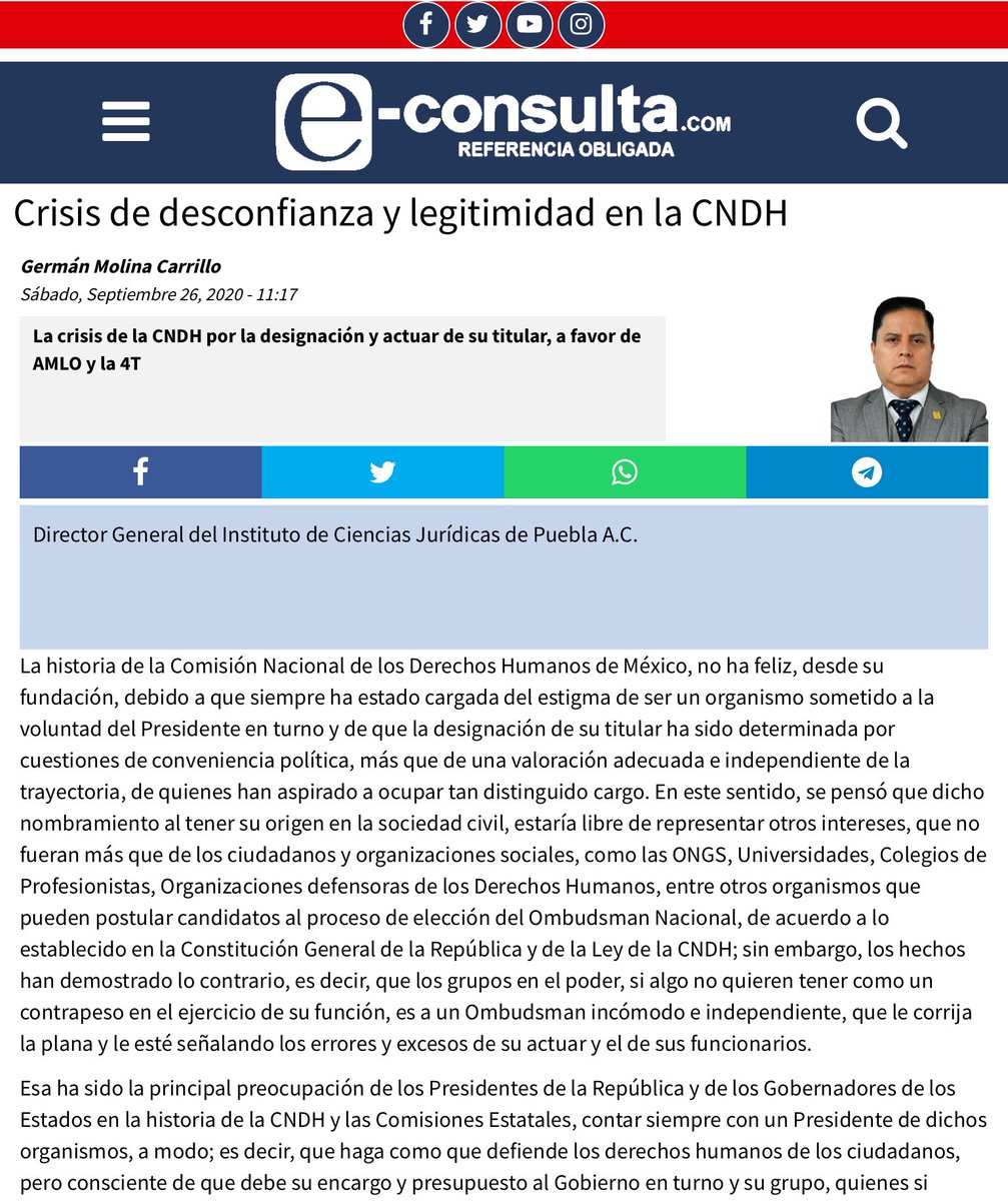 dr_germanmolina's tweet photo. #PuntoDeVista 
La crisis de la @CNDH es por la designación y actuar de su titular, a favor de @lopezobrador_ y la #4taTransformacion
https://t.co/XvGCiMMk6T… @e_consulta
Vía @e_opinion https://t.co/8rGcb56Kwg
