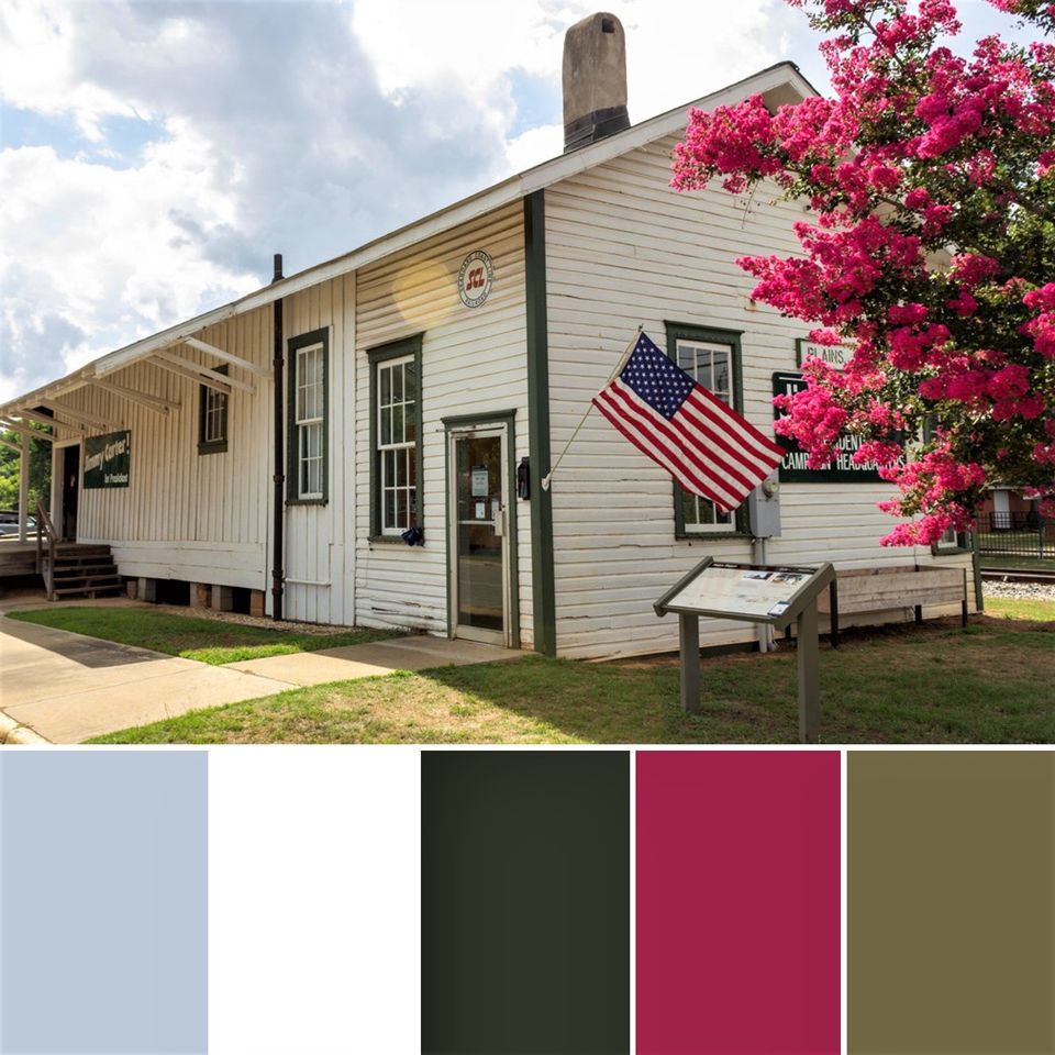 JimmyCarterNPS's tweet photo. The colors at the Plains Depot give us some serious campaign fever! The hues of Dainty Democracy outside and a rustic Presidential Palette inside.

It served as a train depot from 1888 to 1951. It was the Carter Campaign HQ during the 1976 Election.
#NPSColorForecasting #NYFW https://t.co/jFa08WNA3V