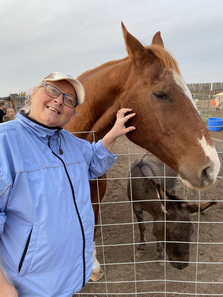 Me and this beautiful horse had a moment . But too bad I have horrible allergies . This was at our local @WhiteBarnFun
And it’s amazing there. Went with the family for my grand girls 11th birthday. <a href="/jannarden/">Jann “stop live horse export” Arden</a> you would love seeing this place . A hobby farm :)