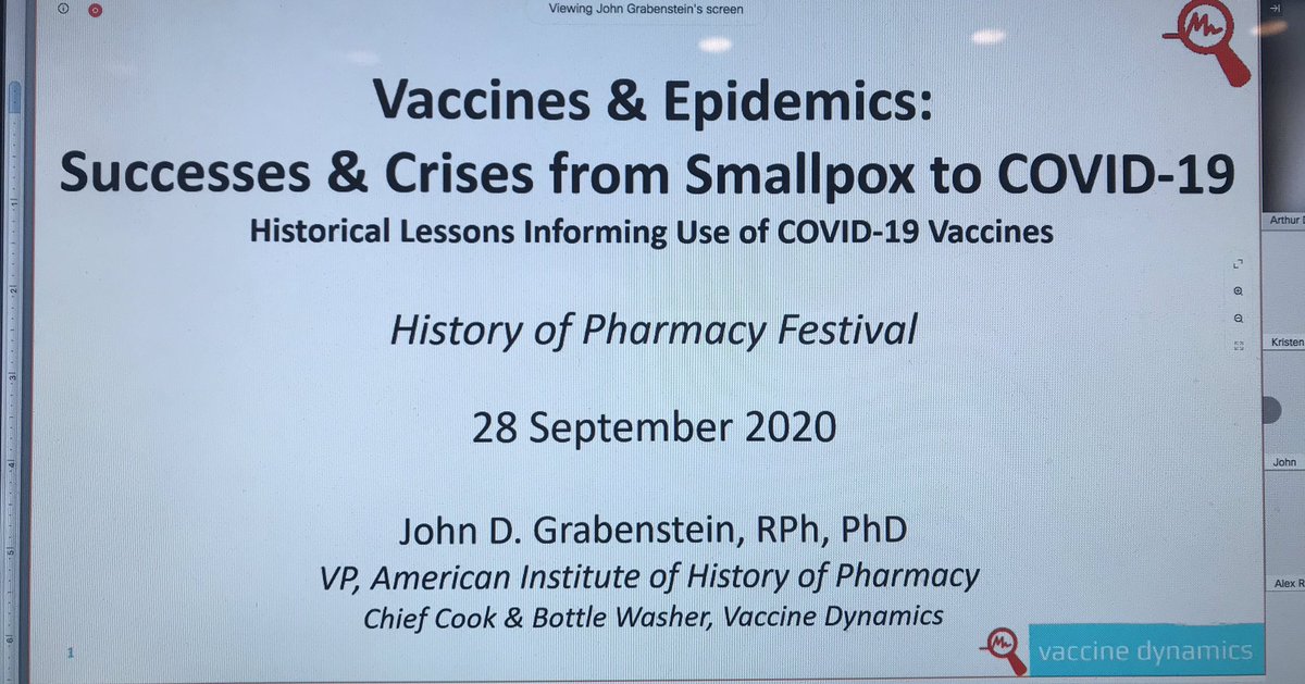 MurerCorrigan's tweet photo. #MondayMotivation Great session today during @HistPharm #PharmFest with Dr John Grabenstein on vaccines and #Covid19 @LucRichert @UWMadPharmacy @HigbyGreg @NaomiRendina #pharmacists #HistMed #HistPharm https://t.co/0FtrjOSHgI
