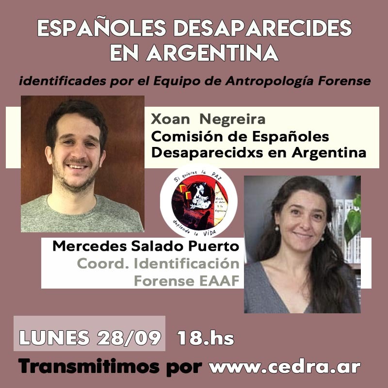 🗓️Hoy a las 18:00 horas con Mercedes Salado Puerto del <a href="/eaafoficial/">Equipo Argentino de Antropología Forense</a> .
🗣 Hablaremos sobre la labor que realiza la EAAF y sobre su actualidad. El trabajo de excelencia realizada a lo largo del tiempo para la identificación de españolas y españoles desaparecidos en Argentina.