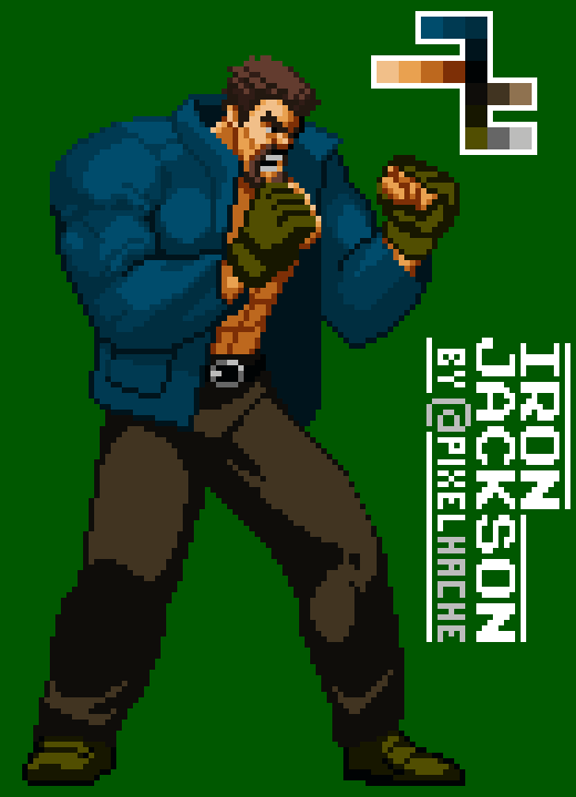 PixelHache's tweet photo. FanArt WIP: "Iron Jackson" ( @FallenCityBrawl ) without chain...
(^-^) I love Beat'm up games!
#pixelart #GameDesing #WIP #fanart https://t.co/qaGaMNjbE2