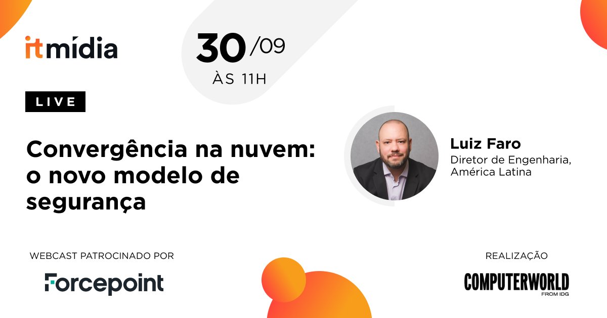 Para discutir como se preparar para garantir a segurança de dados e de usuários além das fronteiras da empresa, estaremos com Luiz Faro, diretor de engenharia da Forcepoint para a América Latina. Em um webcast ao vivo, quarta feira, 30/09 às 11h. Acesse: https://t.co/8dplUBuZ1C https://t.co/eFzl3W8y1r