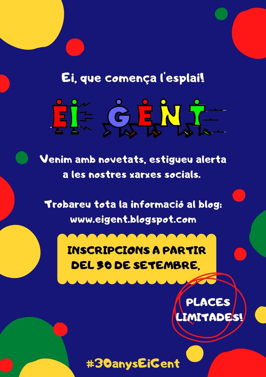 ei_gent's tweet photo. -INICI CURS-
Com ha anat l'estiu? Esperem que molt i molt bé!
Degut a la situació excepcional, enguany hem hagut de limitar places i aquest dimecres s'obren les inscripcions.
Tota la informació al blog:
https://t.co/dz4vSsAUC8 
Atents/es que venen sorpreses... #30anysEiGent https://t.co/73H2ZZEQKi