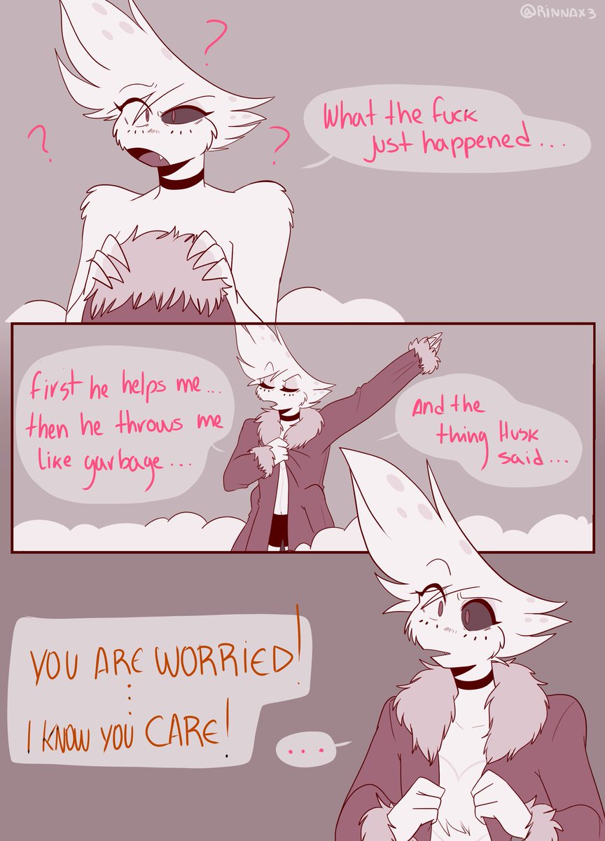 Rinnax3's tweet photo. "Talk with me" page 81 to 84 o
color by @misakiing_

#radiodust #HazbinHotel https://t.co/YUEReEfO8m https://t.co/8aA0348cXT