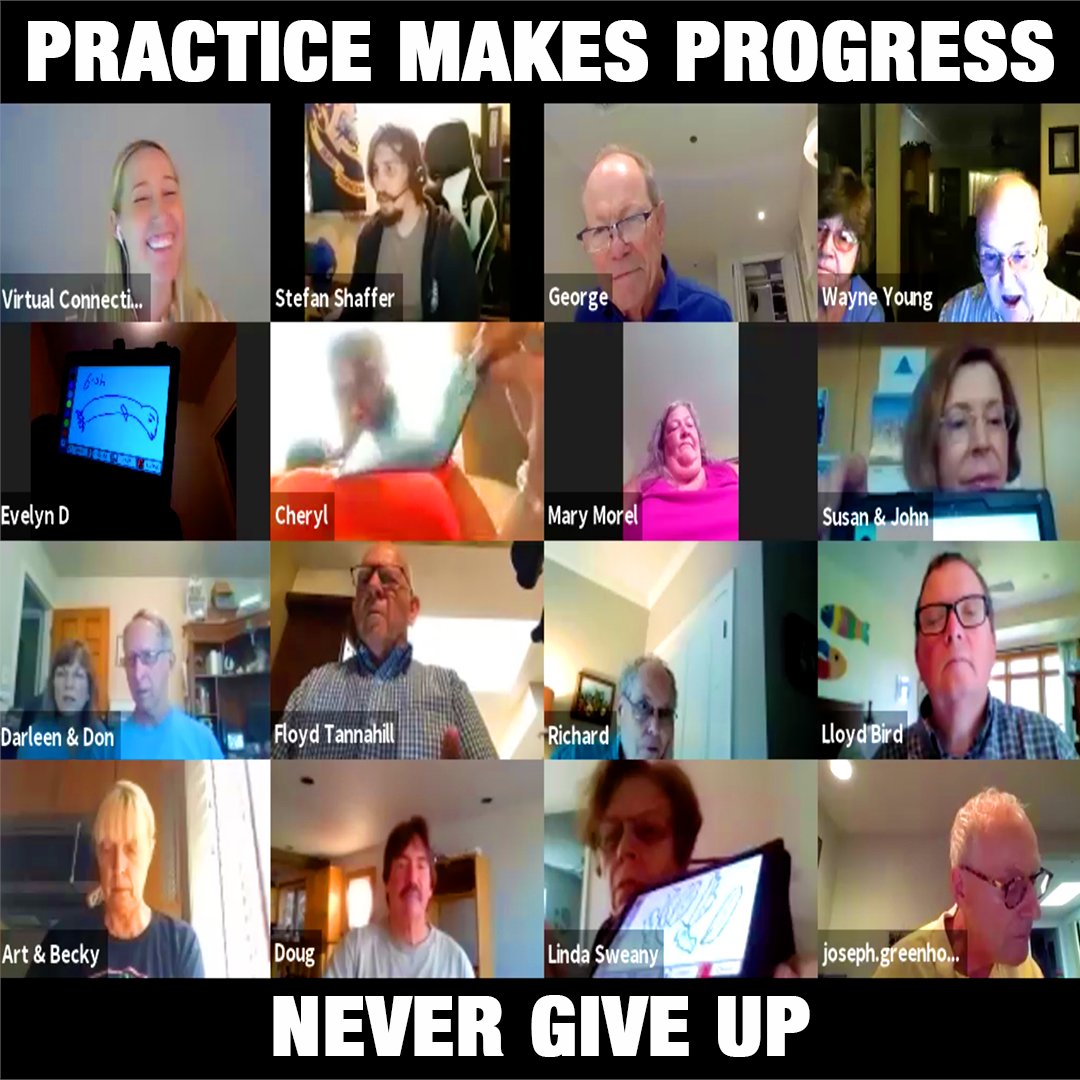 Lingraphica's tweet image. Practice is better with friends. #Aphasia #AphasiaRecovery #VirtualConnections