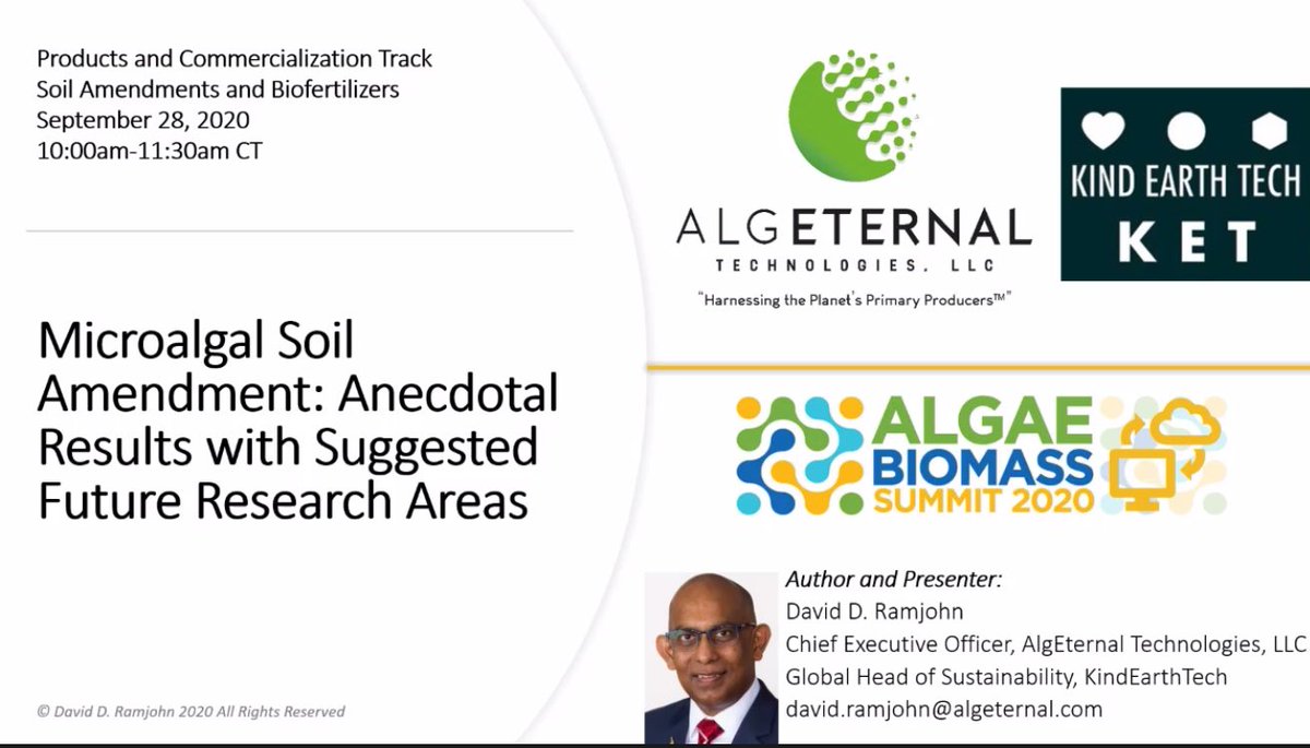 ddramjohn's tweet photo. Another excellent session today at #algae2020 on Algae Soil Amendments and Biofertilizers! Thanks to all panelists, moderator Mike LaMont, and behind-the-scenes wizards! @Devi_tt @hannah_goemann @Nate_Kommers @algaeindustry @algeternal https://t.co/5SuTU4OMTS