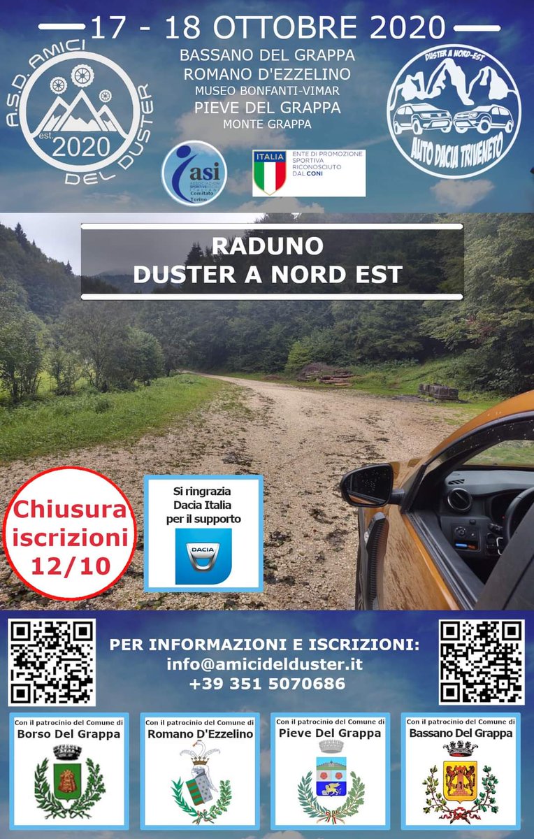 Alessandr0Fina's tweet photo. @daciaitalia @Udinese_1896 Vi aspettiamo al Raduno del 17/18 Ottobre 2020 a Bassano del Grappa

Grazie a Dacia Italia per il supporto e ai comuni interessati per la concessione del Patrocinio.

Di seguito il link con le informazioni e il modulo di iscrizione
https://t.co/yDiETLuMwM https://t.co/4d2Rux3Pt7
