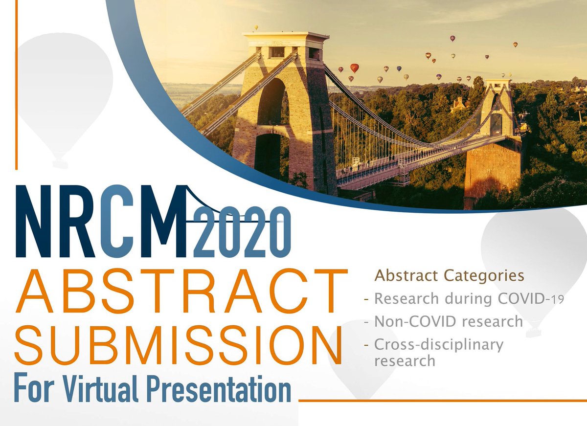 Have you been involved in Covid or non-Covid research? It’s our last week of accepting abstracts for virtual presentation - don’t forget to submit your entry today! Deadline: 2nd Oct 5pm

2020.nationalresearch.co.uk/submit-abstrac…

<a href="/NIHRresearch/">National Institute for Health and Care Research</a> <a href="/RCSnews/">The Royal College of Surgeons of England</a> @CSR_Bris