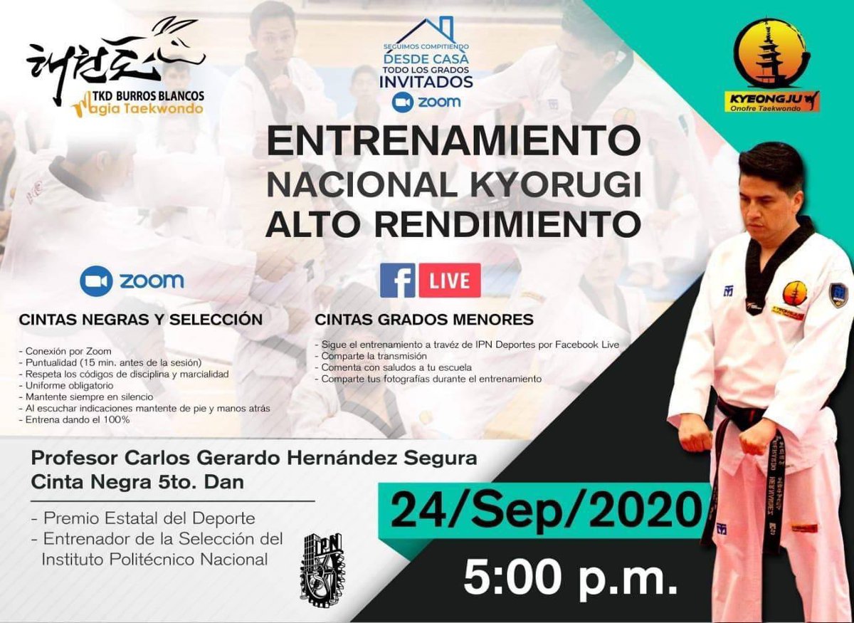 KOTKDmx's tweet photo. 🥋 | Buen inicio de semana a todos, familia KOTKD. 

¿Qué tal les pareció la clase de combate del profesor, @Gerardoproftkd? 

Recuerden que martes y jueves en la página de @ipndeportes estarán transmitiendo clases de poomsae y kyorugui, no se las pierdan. 

#HuelumGloria 👊🏻 https://t.co/bR79oYgrut