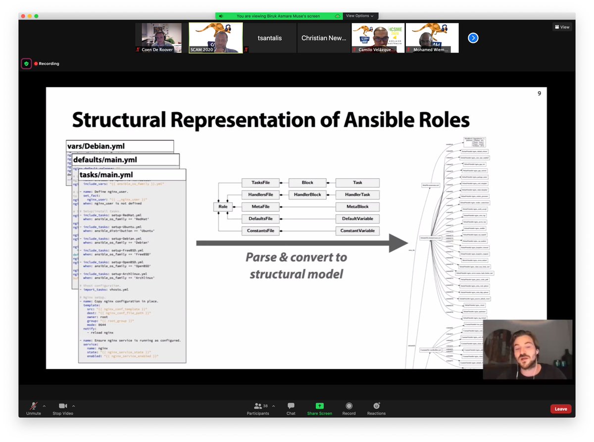 Coen De Roover (@coenderoover) on Twitter photo Video of <a href="/ROpdebee/">Ruben Opdebeeck</a> on "Does Infrastructure as Code Adhere to Semantic Versioning? An Analysis of Ansible Role Evolution" #scam2020 youtube.com/watch?v=RrVnpJ…
Pre-print at soft.vub.ac.be/Publications/2… Joint work w/ <a href="/a_zerou/">Ahmed Zerouali</a> <a href="/cvelazquezr/">Camilo Velázquez Rodríguez</a> @oniroi of <a href="/softlab_brussel/">SoftwareLanguagesLab</a> <a href="/DINFVUB/">DINF@VUB</a>
<a href="/secoassist/">secoassist</a> Video of <a href="/ROpdebee/">Ruben Opdebeeck</a> on "Does Infrastructure as Code Adhere to Semantic Versioning? An Analysis of Ansible Role Evolution" #scam2020 youtube.com/watch?v=RrVnpJ…
Pre-print at soft.vub.ac.be/Publications/2… Joint work w/ <a href="/a_zerou/">Ahmed Zerouali</a> <a href="/cvelazquezr/">Camilo Velázquez Rodríguez</a> @oniroi of <a href="/softlab_brussel/">SoftwareLanguagesLab</a> <a href="/DINFVUB/">DINF@VUB</a>
<a href="/secoassist/">secoassist</a>