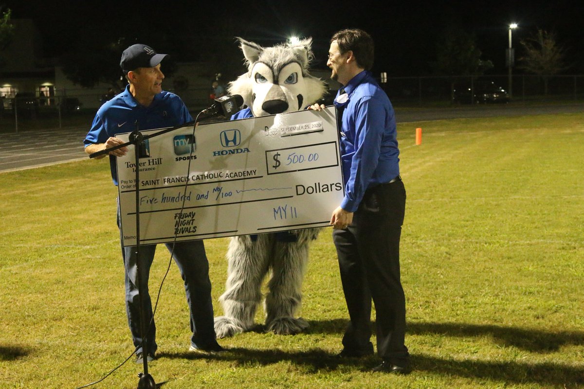 sfcawolves's tweet photo. Thank you to Tower Hill Insurance, MY11, and Honda for selecting Saint Francis Catholic Academy as one of your Friday Night Rivals football games. Go Wolves! #sfca #wolvesfootball #fridaynightrivals #gowolves #towerhillinsurance #CBS4NewsWGFL https://t.co/gFodCnW7b5