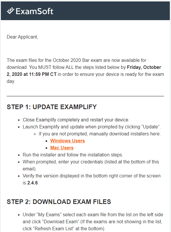 FutureTXAttys's tweet photo. An email is going out to October examinees with download instructions. Steps must be completed by October 2 (Friday). https://t.co/rEOK0AhEkP