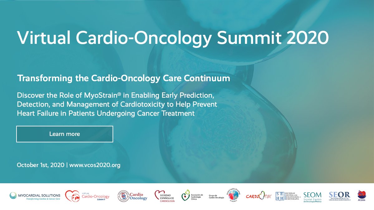 myocardialsoln's tweet image. #VCOS2020 arrives on October 1. Find out how MyoStrain® can help physicians enhance and transform cardio-oncology care for cancer patients during and after treatment. Learn about our program here: bit.ly/33bFd4p #CardioOnc #CardioTwitter @ICOSociety @secardiologia