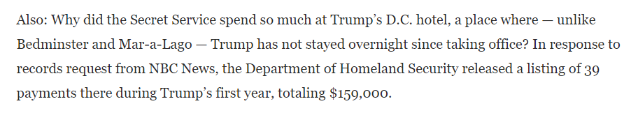 We have sparse details about what Trump makes the federal government pay him. We do know that, in 2017, the Secret Service paid at least $159,000 to his DC hotel and $17,000/month to his Bedminster club:  https://www.washingtonpost.com/politics/secret-service-has-paid-rates-as-high-as-650-a-night-for-rooms-at-trumps-properties/2020/02/06/7f27a7c6-3ec5-11ea-8872-5df698785a4e_story.htmlThat same year, he paid only $750 in income taxes.