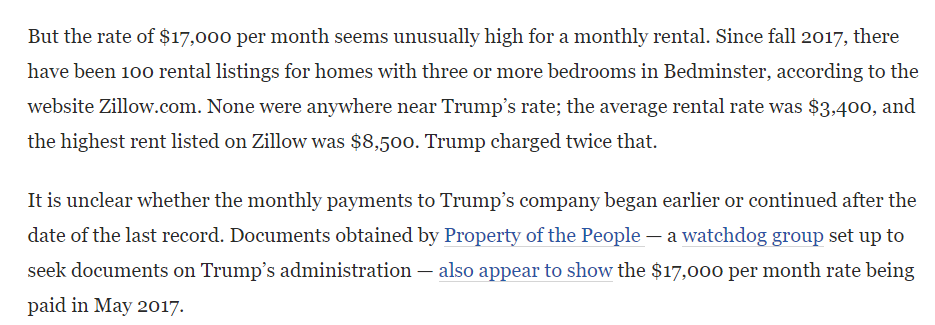 We have sparse details about what Trump makes the federal government pay him. We do know that, in 2017, the Secret Service paid at least $159,000 to his DC hotel and $17,000/month to his Bedminster club:  https://www.washingtonpost.com/politics/secret-service-has-paid-rates-as-high-as-650-a-night-for-rooms-at-trumps-properties/2020/02/06/7f27a7c6-3ec5-11ea-8872-5df698785a4e_story.htmlThat same year, he paid only $750 in income taxes.