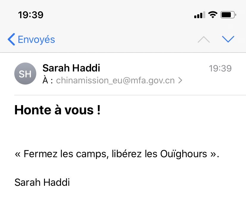 SarahHaddi's tweet photo. Avec un peu de retard, mais le mail a été envoyé ! #FreeOuighours #lamobilisationcontinue merci @rglucks1 pour tout votre travail ! 💪✊🏽 https://t.co/gwsw4RK6vb