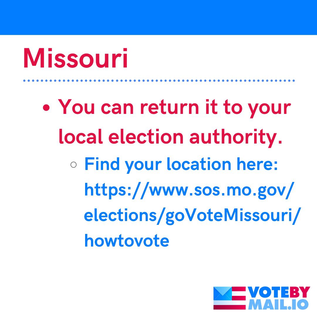 Votebymailio's tweet photo. How to return your absentee ballot if you live in Mississippi, Missouri, Montana or Nebraska #VoteByMail https://t.co/xFa9pqlF9B