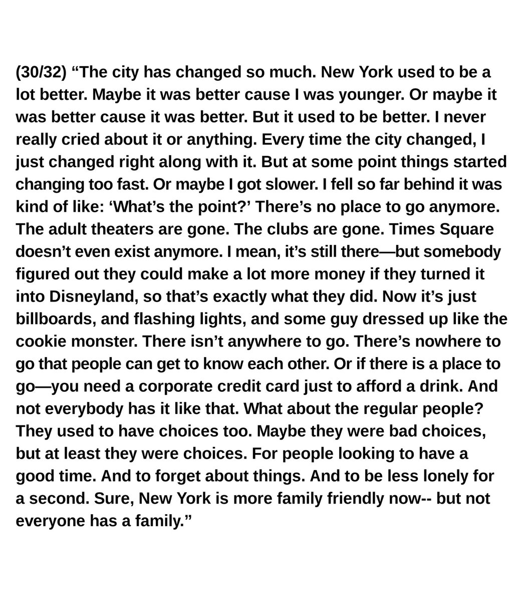(30/32) “The city has changed so much. New York used to be a lot better. Maybe it was better cause I was younger. Or maybe it was better cause it was better. But it used to be better. I never really cried about it or anything..." #TattletalesfromTanqueray