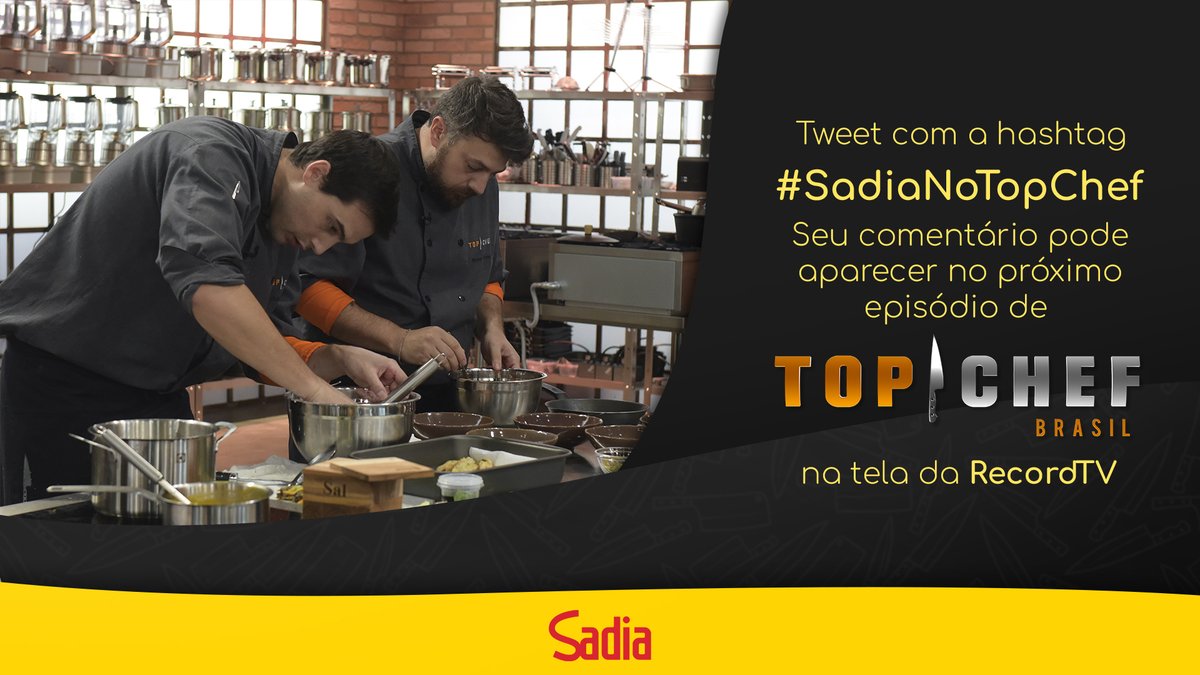 TopChefBrasil's tweet photo. O que não pode faltar pra final de @TopChefBrasil ser ainda mais top? 👨‍🍳😋👩‍🍳

Comente com a tag #SadiaNoTopChef, seu comentário pode aparecer na tela da @recordtvoficial! https://t.co/hL0waXUCki - Com @sadia https://t.co/iTGwnoXFVW