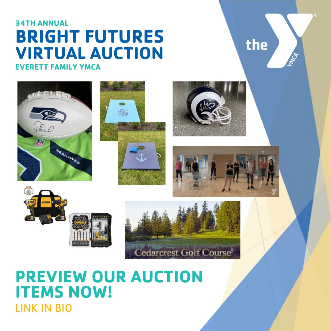 YMCASnoCo's tweet photo. Silent Auction for the Bright Futures Virtual Auction are now available for preview! Take a look and register now! Silent Auction opens to noon today (9/28)!
Auction Link: https://t.co/uavFY8TXVf https://t.co/yXSTZ0hXMd
