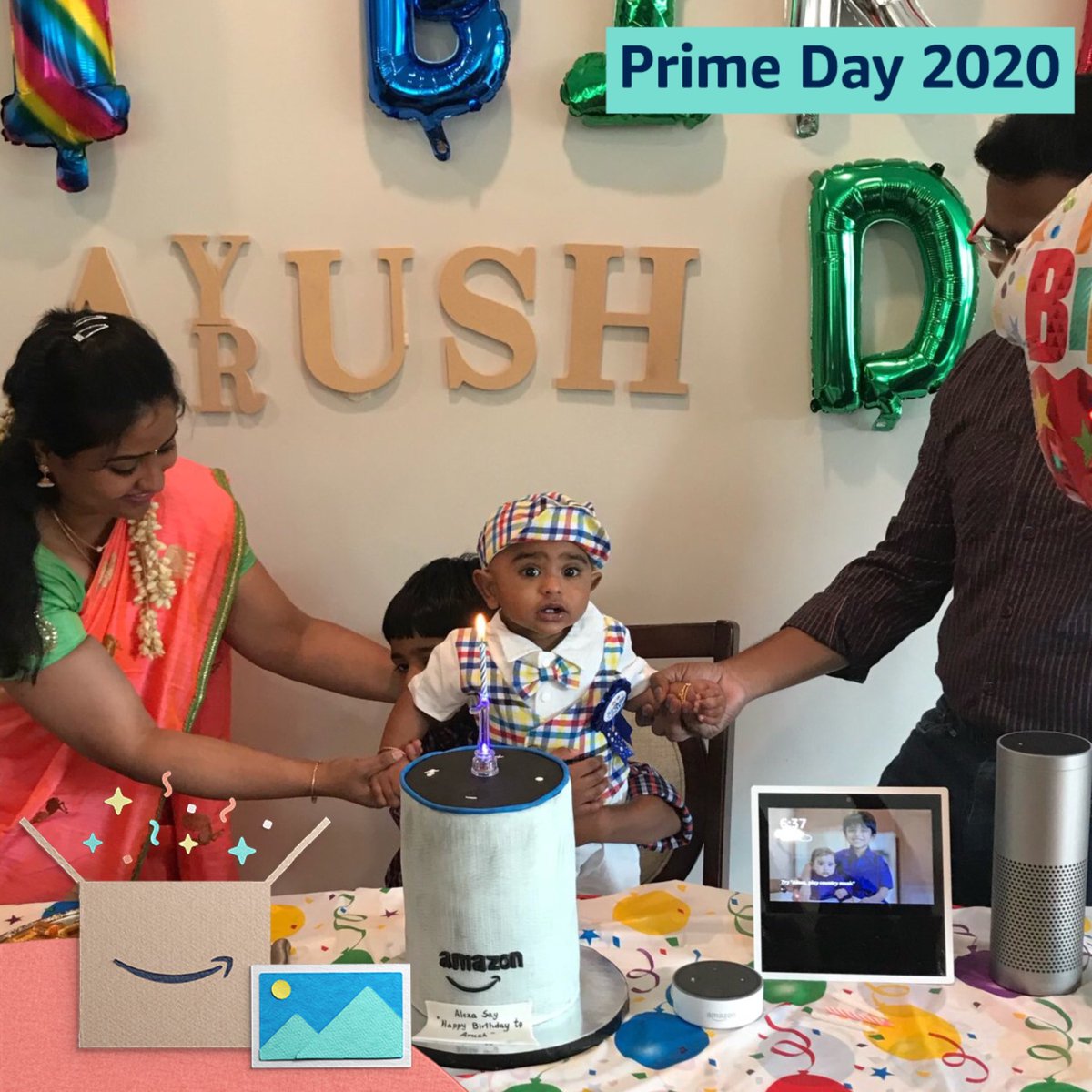 ajanths's tweet photo. #PrimeDayPhotos @amazonphotos     My lil one’s first word was not “mama” but “Alexa”. Hence we went with a custom made Amazon Echo cake for his 1st Birthday. https://t.co/eGogUgqoGf