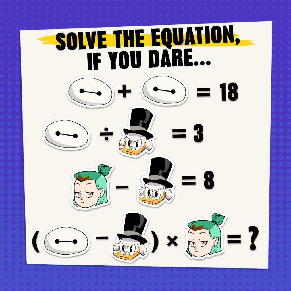 DisneyTVA's tweet photo. Here's a tricky problem featuring a few of your #DisneyTVA favorites! Can any of you math masters figure this one out? 🔍 https://t.co/CkBcZ8J3ji