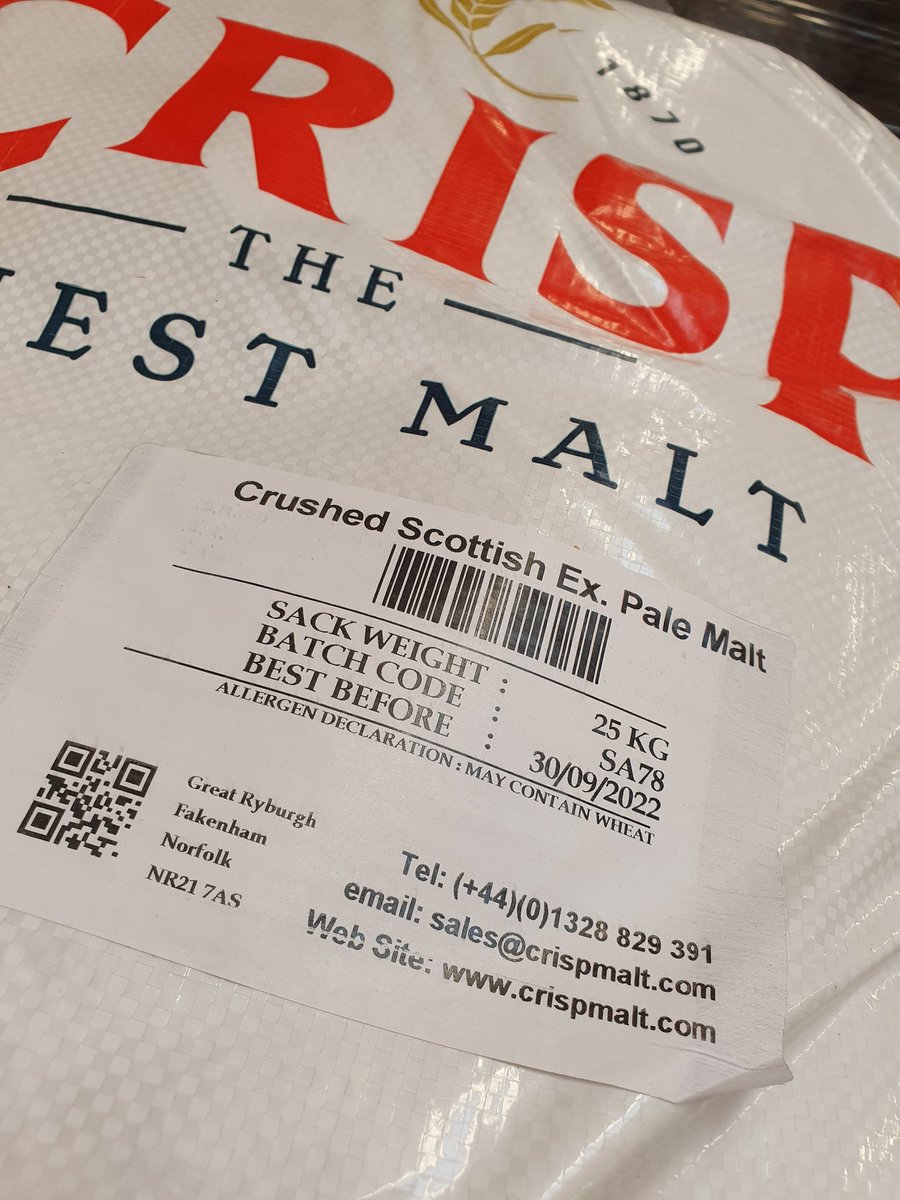 Brewed with <a href="/CrispMalt/">Crisp Malt</a> Scottish Extra Pale this morning. Great to work with local-ish products. Planning to move all our base malt to Scottish if possible.