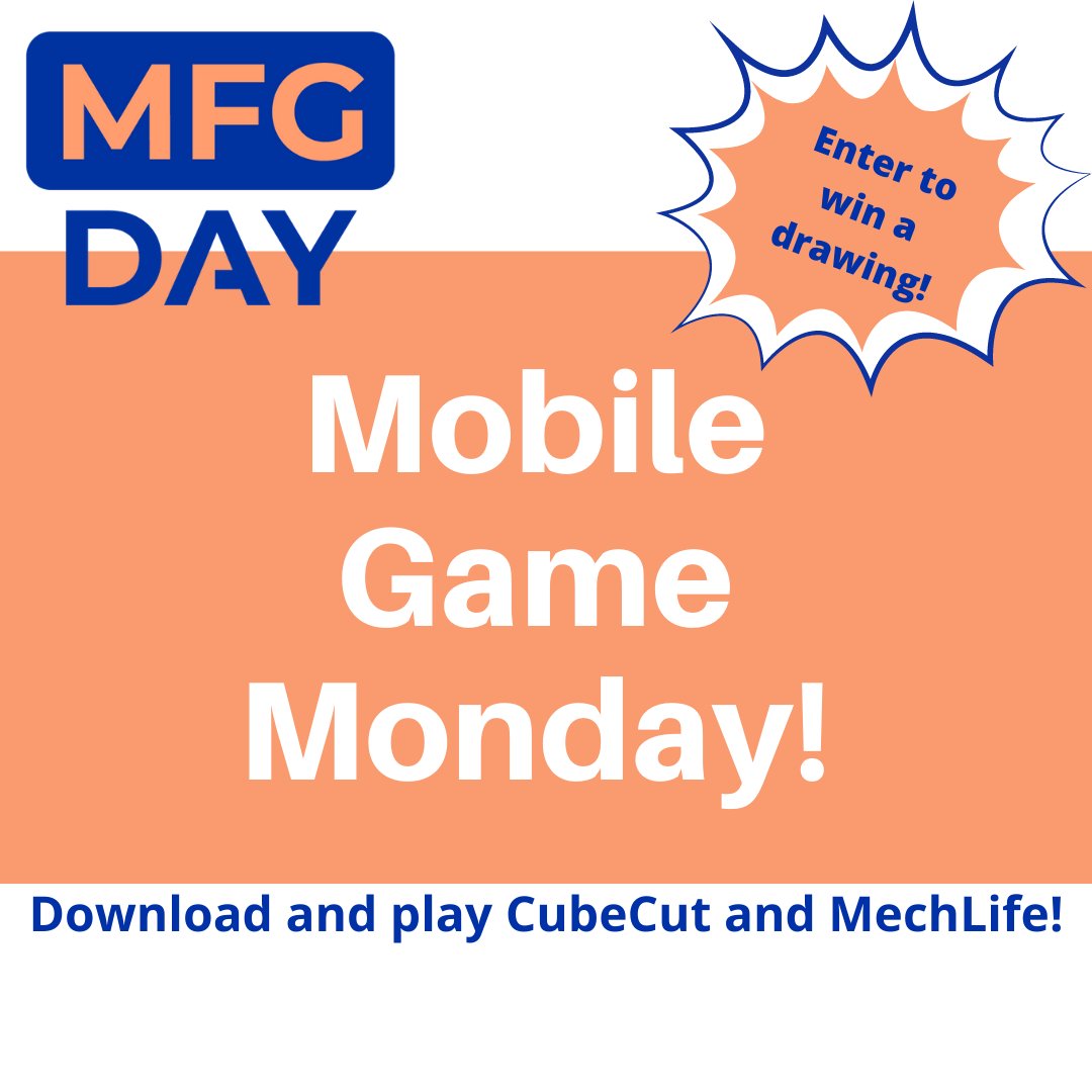 Celebrate the kick off of our MFG week celebrations with Mobile Game Monday! Download and play CubeCut and MechLife. 

Create your own level on CubeCut then screenshot it and email it to hkusenko@catalystconnection.org by Oct. 30th to enter a drawing!