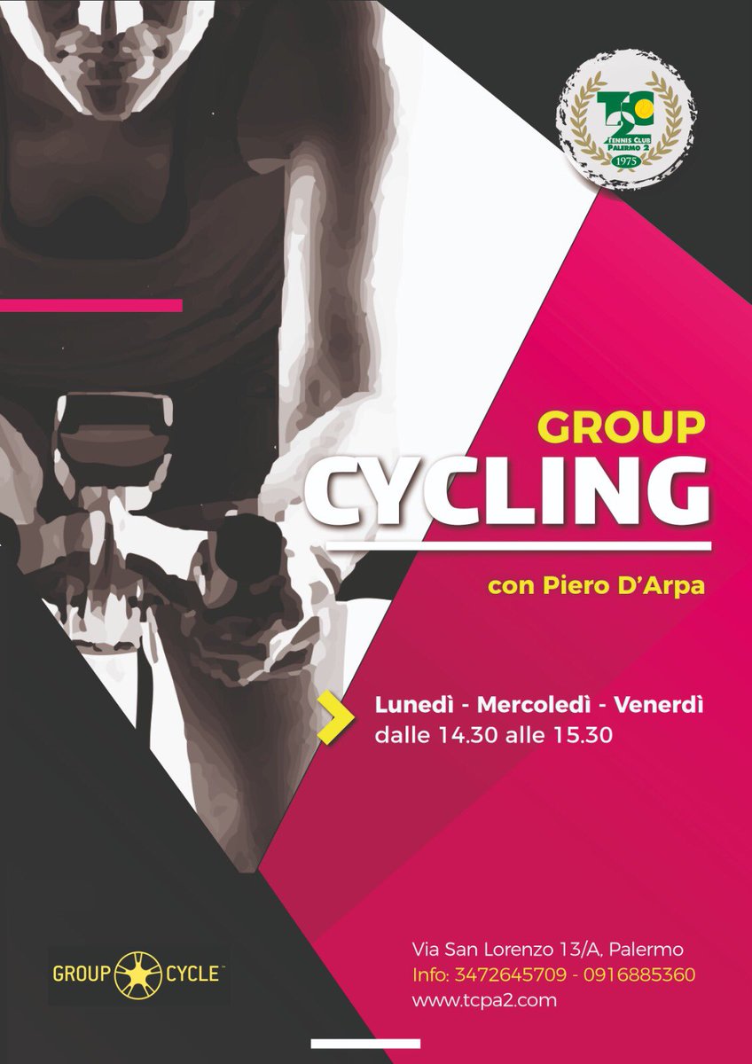 E' partito il nostro corso di Group Cycling! 🚴‍♀️

📅 Lunedì, mercoledì e venerdì
⏰ Dalle 14,30 alle 15,30

Il corso è tenuto da Piero D'Arpa (📱347264 5709)

Ti aspettiamo! 💪💪

#palermo #tc2 #fitness #bike #tennis #groupcycling