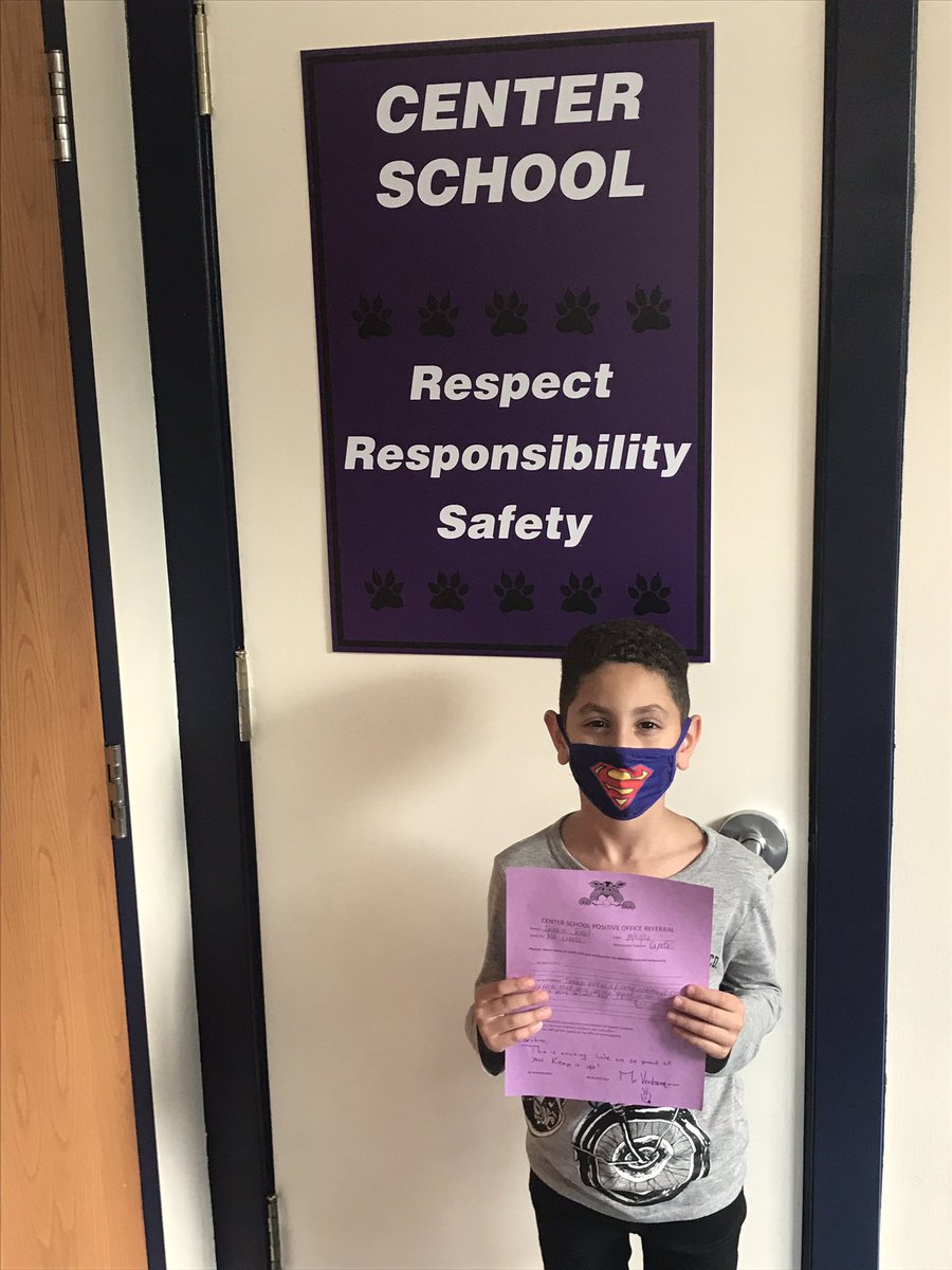 Our first Positive Office Referral during the 2020 Hybrid! Congrats to this amazing second grader at Center School. Keep it up! #ellingcen. Together we can achieve greatness!