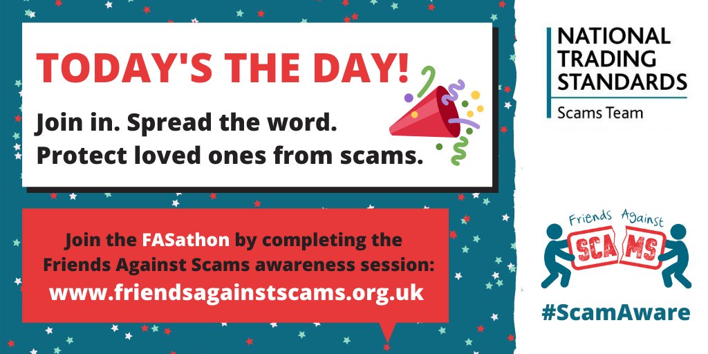 Anyone can be a victim of a scam, so Buckinghamshire Council are joining Friends Against Scams to support their FASathon campaign to get as many people #ScamAware as possible! Join the FASathon and complete the online scams awareness session today! friendsagainstscams.org.uk/elearning