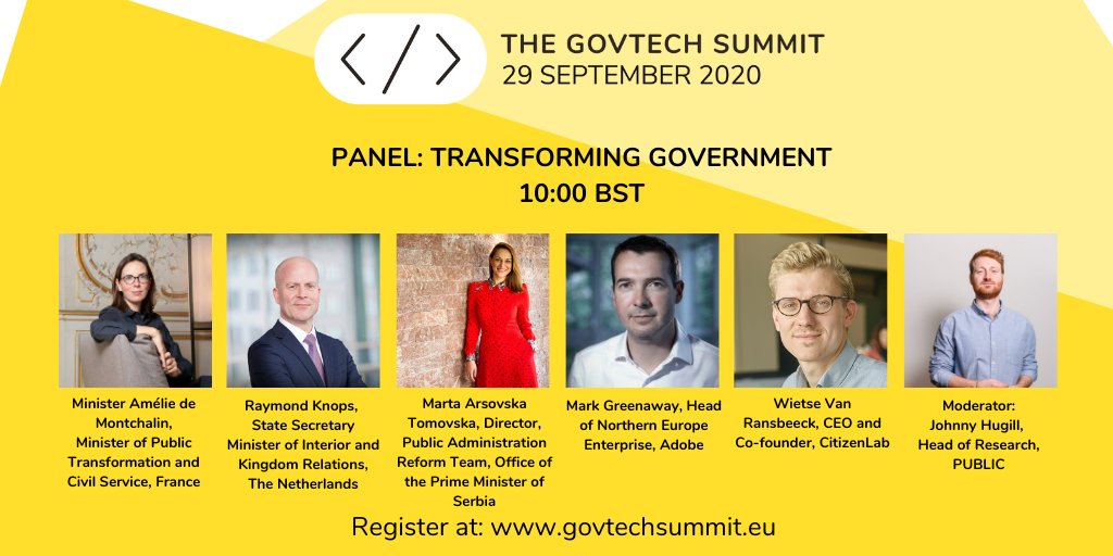 SommetGovTech's tweet photo. Has #COVID changed how #governments will operate forever? How are the best government #decision-making teams using #data? Join @AdeMontchalin, #RaymondKnops, @MartaATomovska, #MarkGreenaway, @WietseVR, @AdobeExpCloud. https://t.co/6xSkgo8NxK https://t.co/mgezPFdyIo
