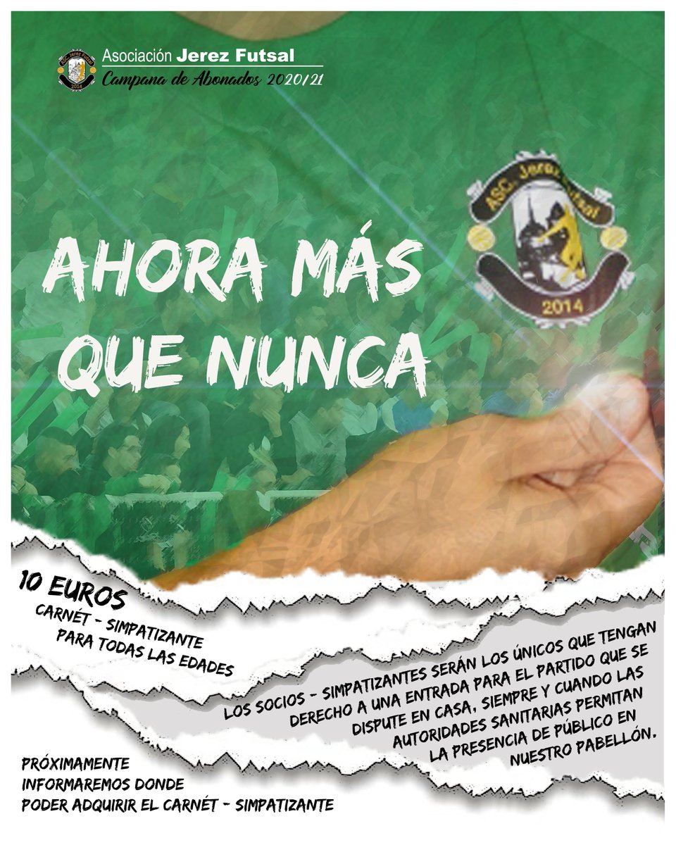 🚨 CAMPAÑA DE ABONADOS 🚨 
🅐🅗🅞🅡🅐  🅜🅐🅢  🅠🅤🅔  🅝🅤🅝🅒🅐
... Muestra tu sentimiento 
... siéntete orgulloso de tu equipo 
... queremos seguir soñando con vosotros
... ¡ABÓNATE! 

#CampañaDeAbonados
#JerezFutsal 💚🤍
#AhoraMasQueNunca