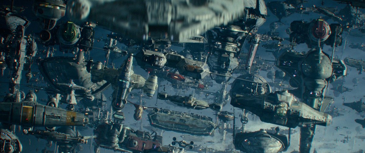Also this is just hideous. The whole "battle" (most of which is off-screen?) has none of the visual beauty or balance of Lucas' CGI fleets in the prequels. "It's so dense" to the nth degree.