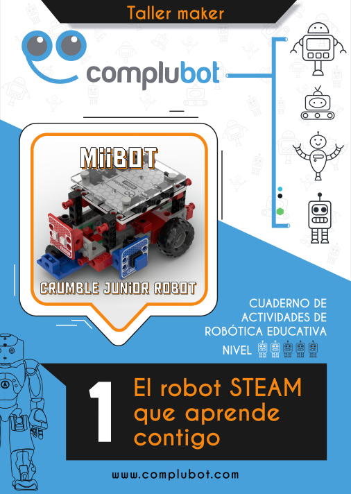 Complubot's tweet photo. Ya está a la venta nuestro nuevo cuaderno de actividades del Robot #MiiBot. Este gran robot educativo se merecía un cuaderno a su altura y pensamos que lo hemos conseguido ¿Qué os parece? https://t.co/sIIKJYRz0A Por cierto, compatible con piezas de LEGO y programable con Crumble https://t.co/UthpFErdyR
