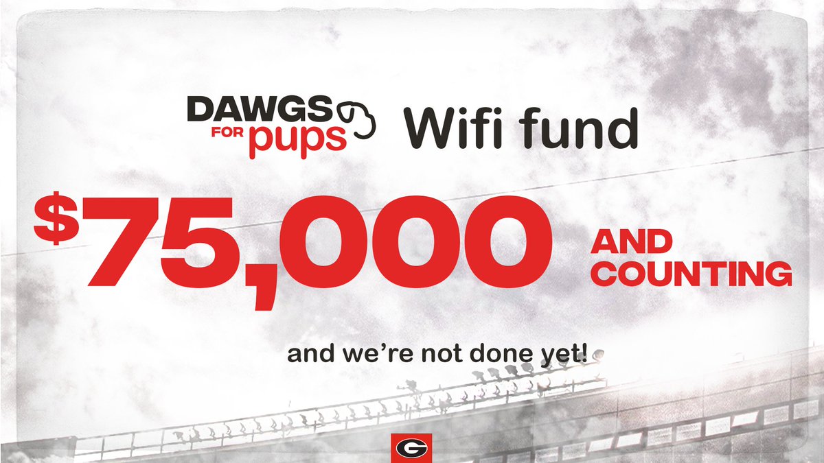 GeorgiaFootball's tweet photo. With $75,000 raised, the Dawgs for Pups WiFi drive can guarantee every family WiFi through the fall semester. 

Click here to continue donating wifi to students in need: https://t.co/TUzD6rQCRo https://t.co/yBFyS0ECpl