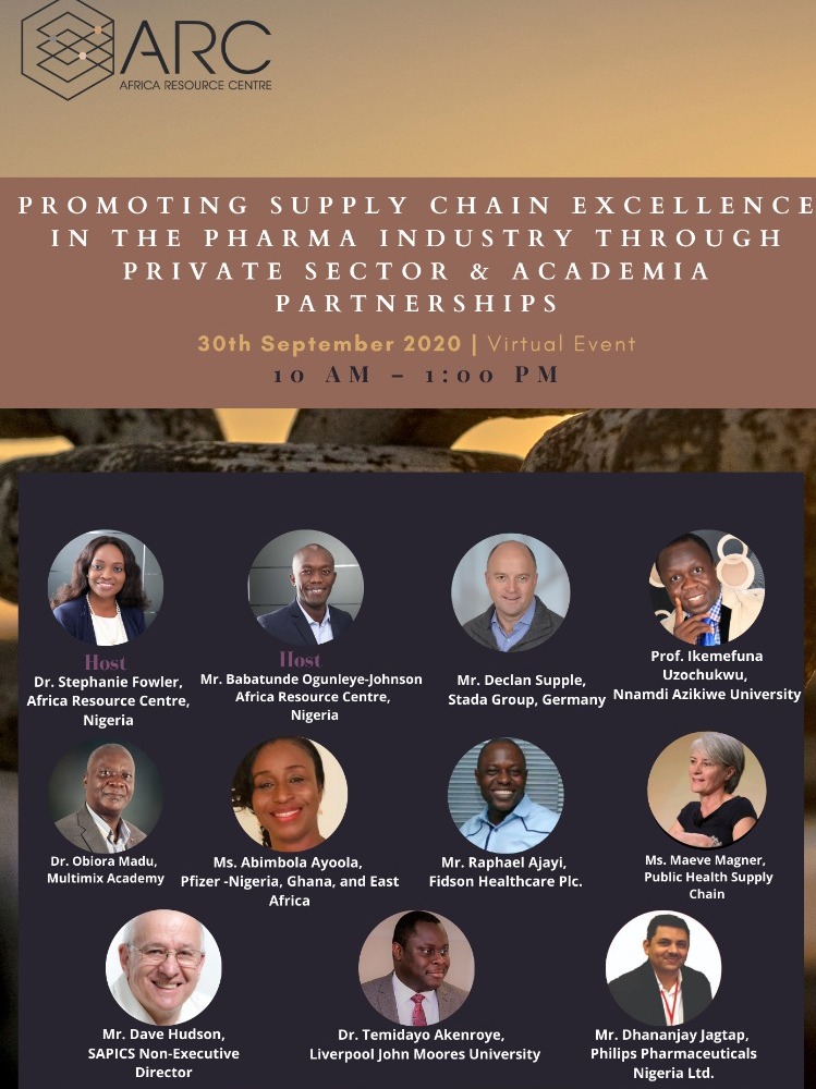 ARC Nigeria will be hosting a specially targeted virtual event for Pharmaceutical Companies on Wednesday, September 30, 2020. The theme is 'promoting Supply Chain Excellence in the Pharma Sector-Academia Partnership' <a href="/zukynokeke/">Azuka Okeke</a> <a href="/idr_kanyin/">Stephanie F.</a> <a href="/COgwulu/">Chidubem Ogwulu</a> <a href="/walesh2/">wale adedeji</a> <a href="/sunnyaguorar113/">aguora sunday</a>